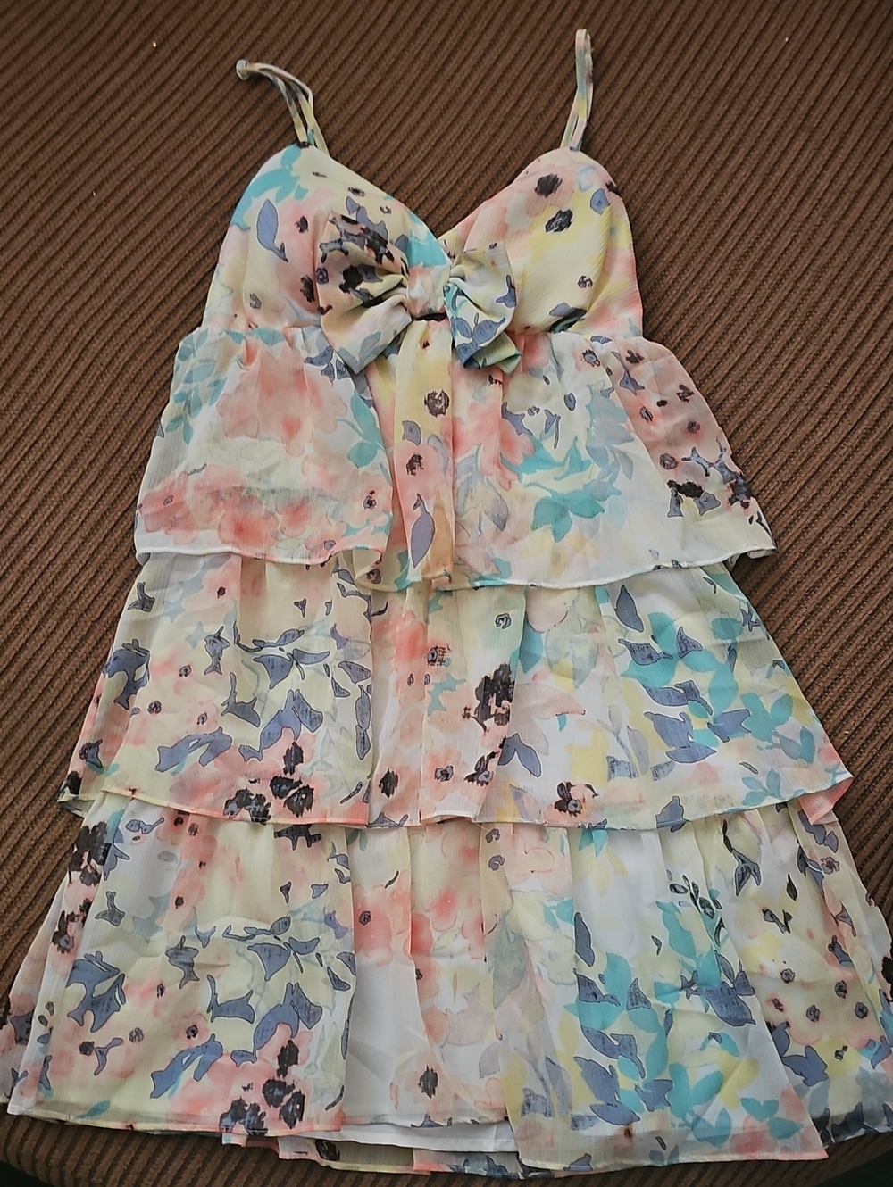 Candies Pastel Floral Tiered Spaghetti Strap Dress